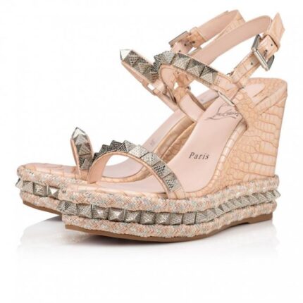 CHRISTIAN LOUBOUTIN Pyraclou Leather Ankle-Strap Wedge Platform Sandals
