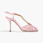 DOLCE & GABBANA Cutout leather-trimmed crystal-embellished T-bar satin sandals