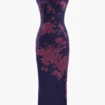 FLORAL PRINT LACE TRIM SLIT MAXI DRESS
