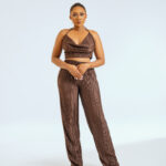 Chocolate Brown Pleated Two Piece
