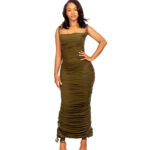 Army Green Laces Tied Maxi Dress